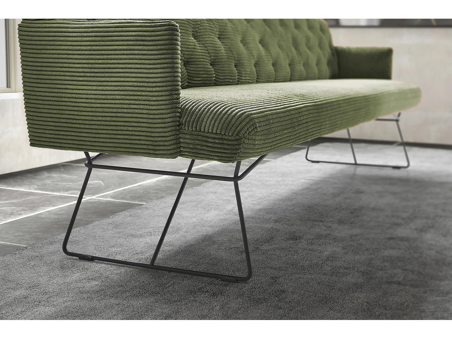 Banc rembourré - Vert Velours côtelé - CHARME