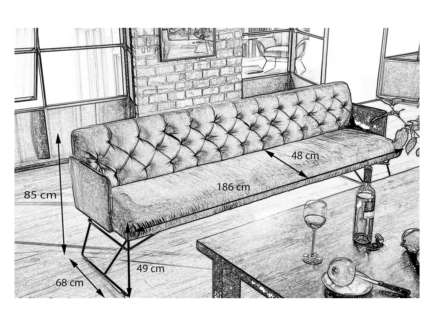 Banc - vert émeraude Velours - CHARME