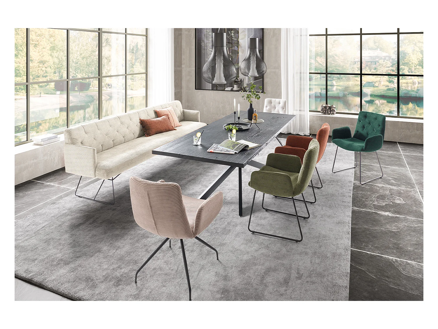 Esszimmerbank - Cremeweiß Cord - CHARME