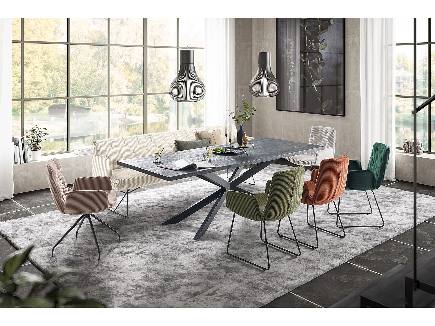 Esszimmerbank - Cremeweiß Cord - CHARME