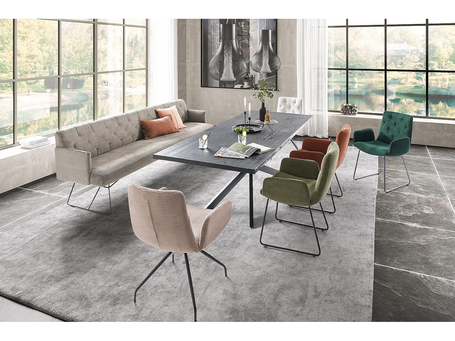 Esszimmerbank - Steingrau Cord - CHARME