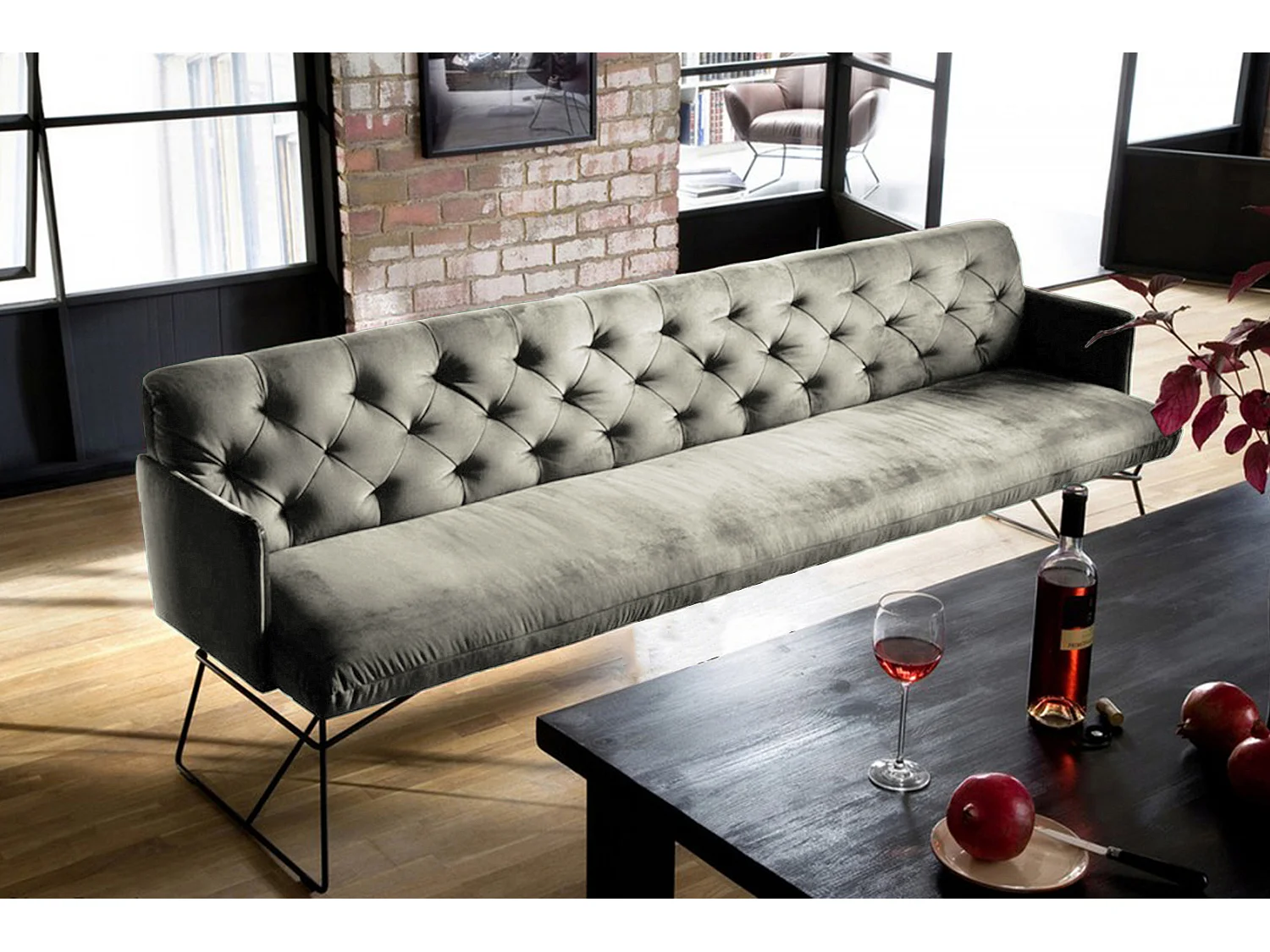 Banc rembourré - argent Velours - CHARME