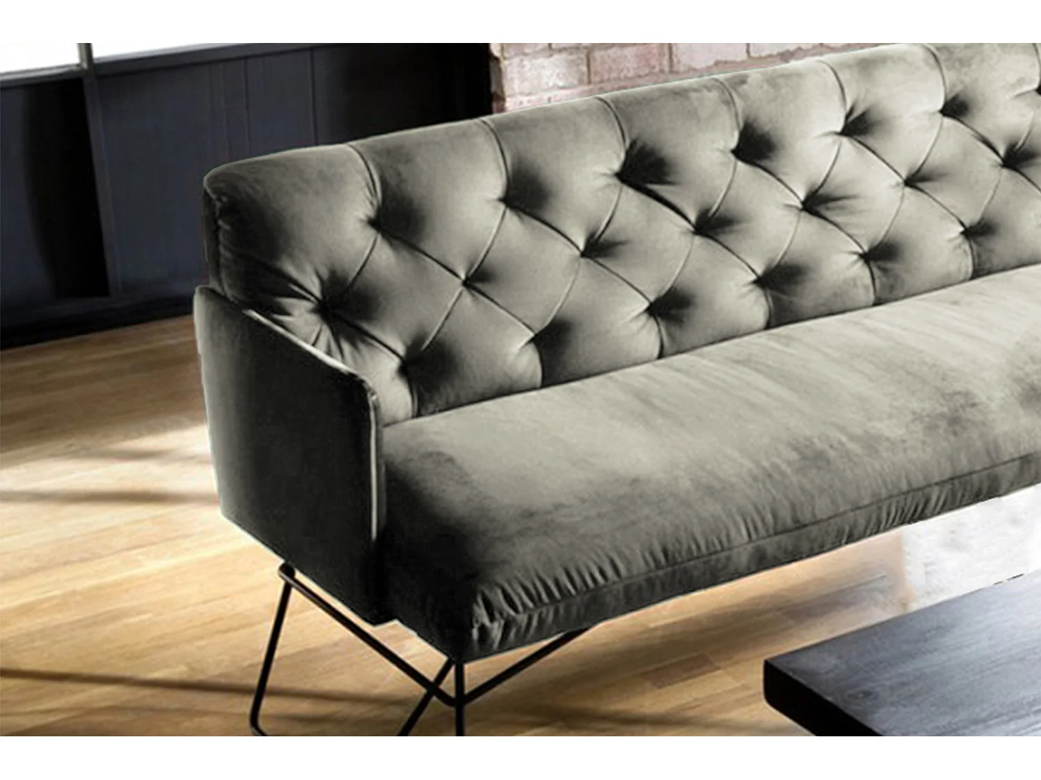 Banc rembourré - argent Velours - CHARME
