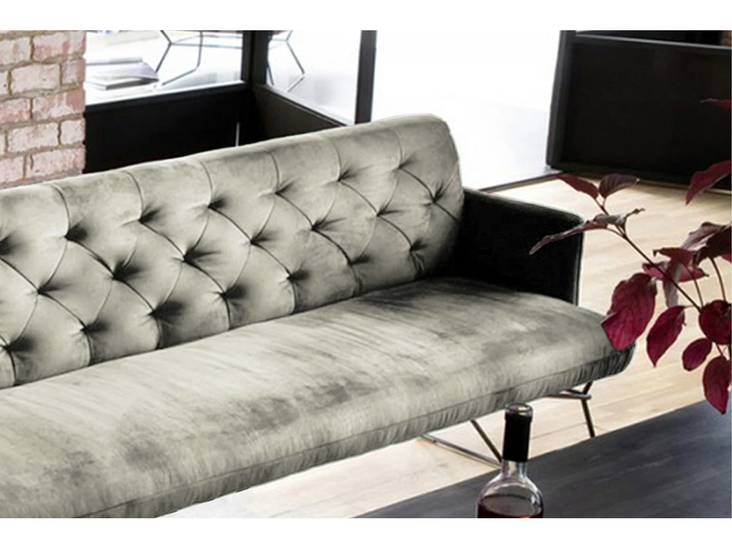 Banc rembourré - argent Velours - CHARME