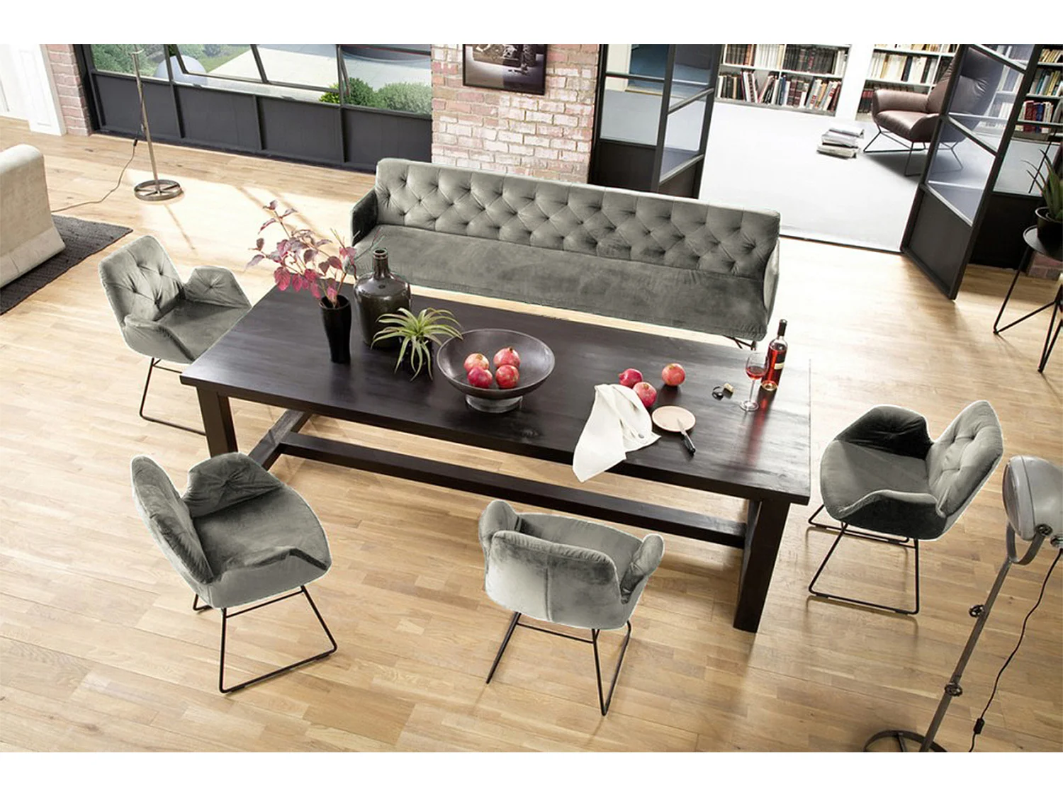 Banc rembourré - argent Velours - CHARME