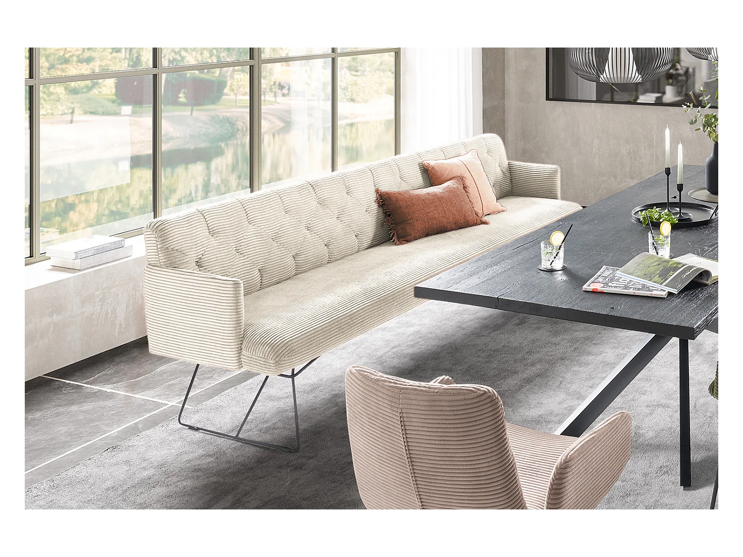 Banc - blanc crème velours côtelé - CHARME