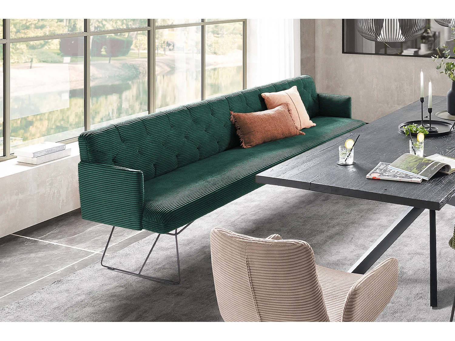 Panca - verde smeraldo velluto a coste - CHARME