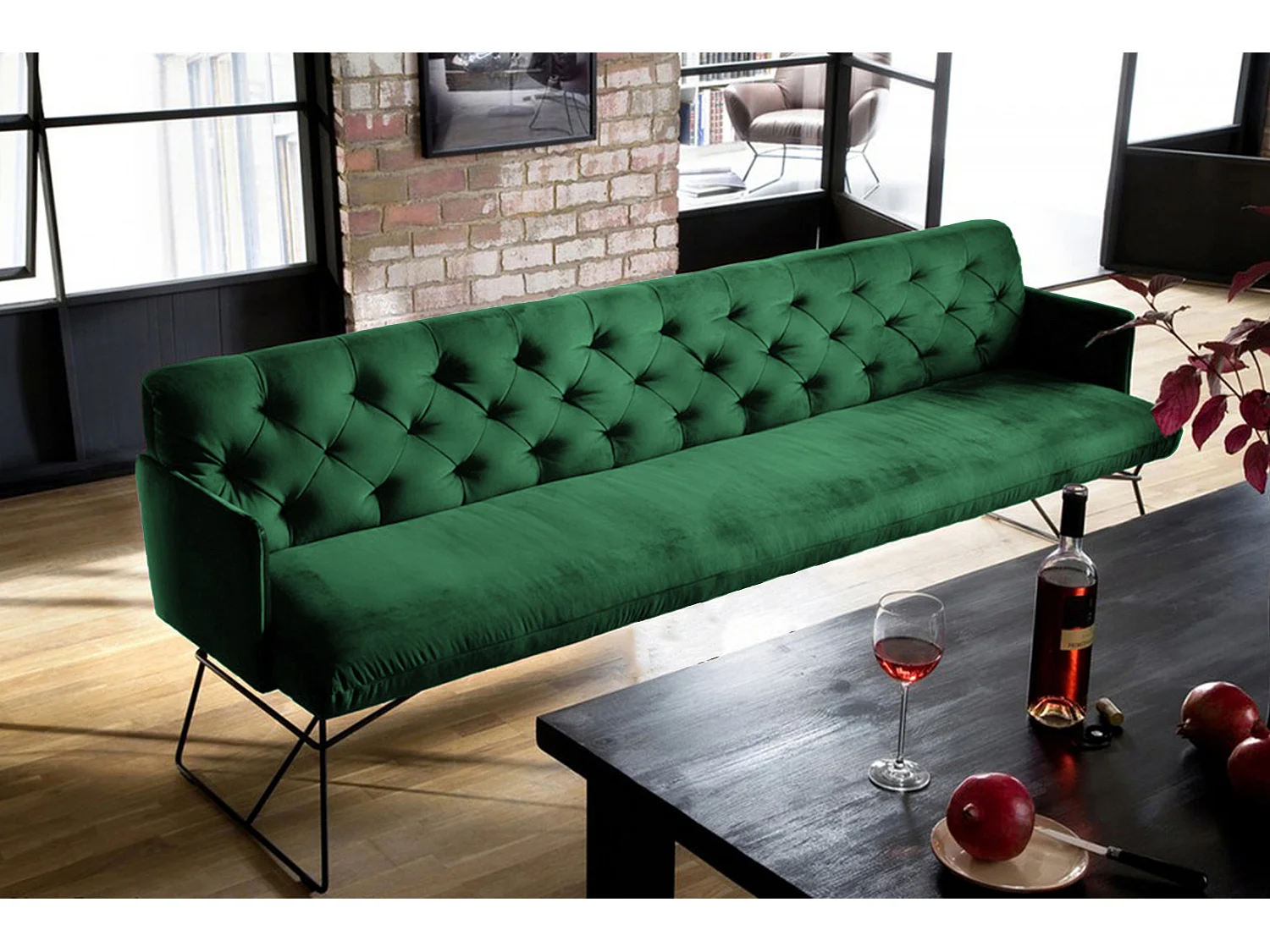 Banc rembourré - vert émeraude Velours - CHARME