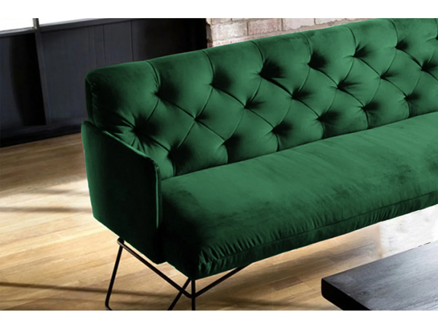 Banc rembourré - vert émeraude Velours - CHARME