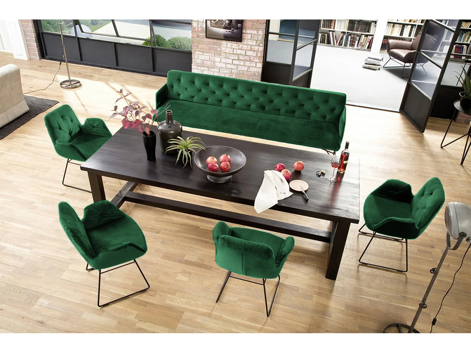 Banc rembourré - vert émeraude Velours - CHARME