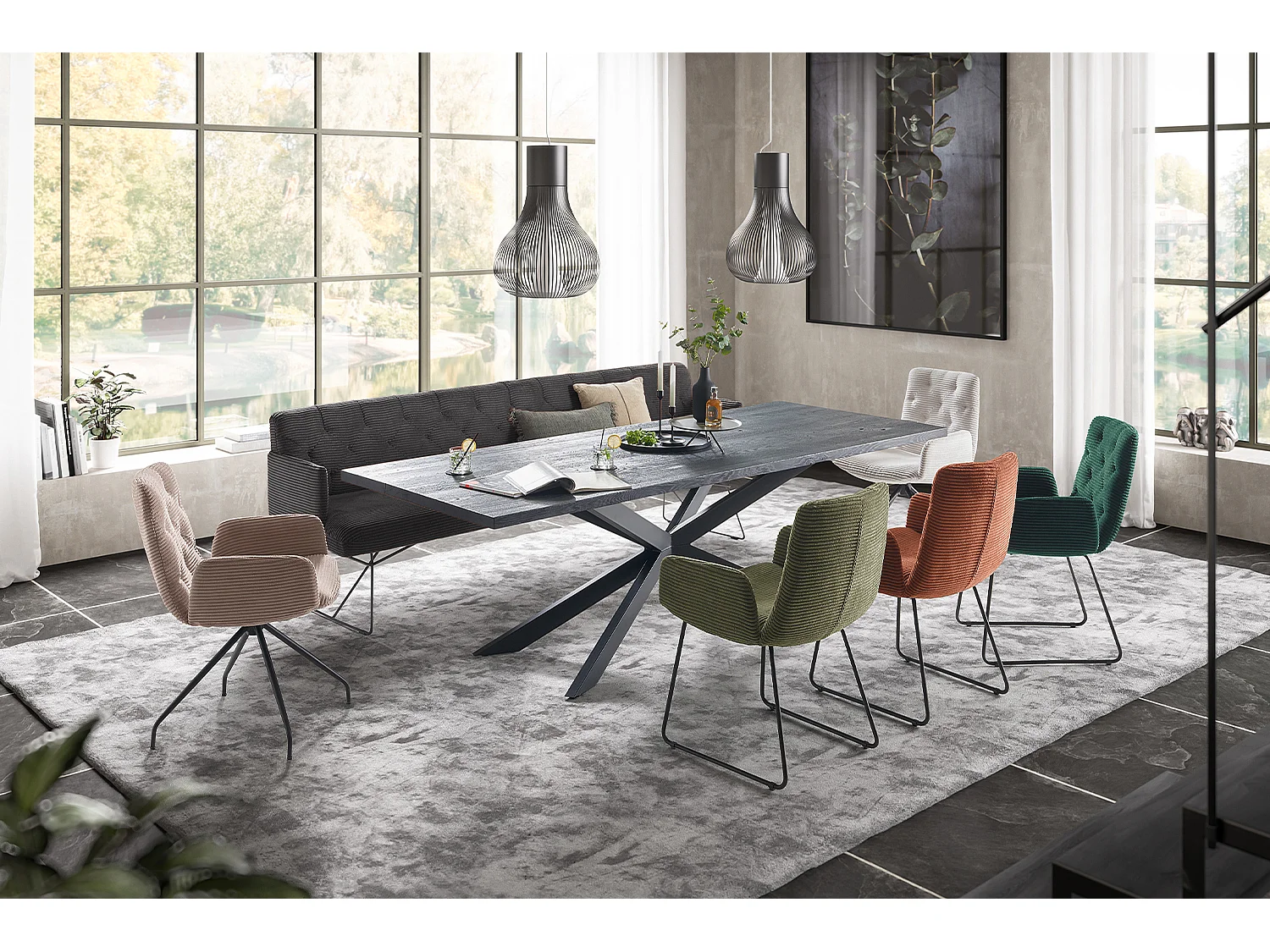 Esszimmerbank - Grau Cord - CHARME