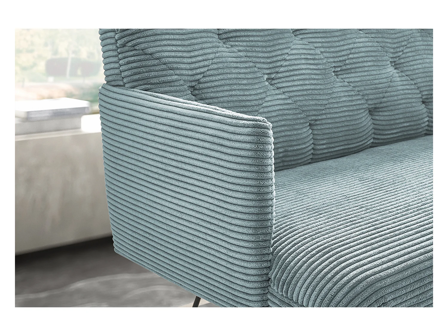 Banc - bleu clair velours côtelé - CHARME