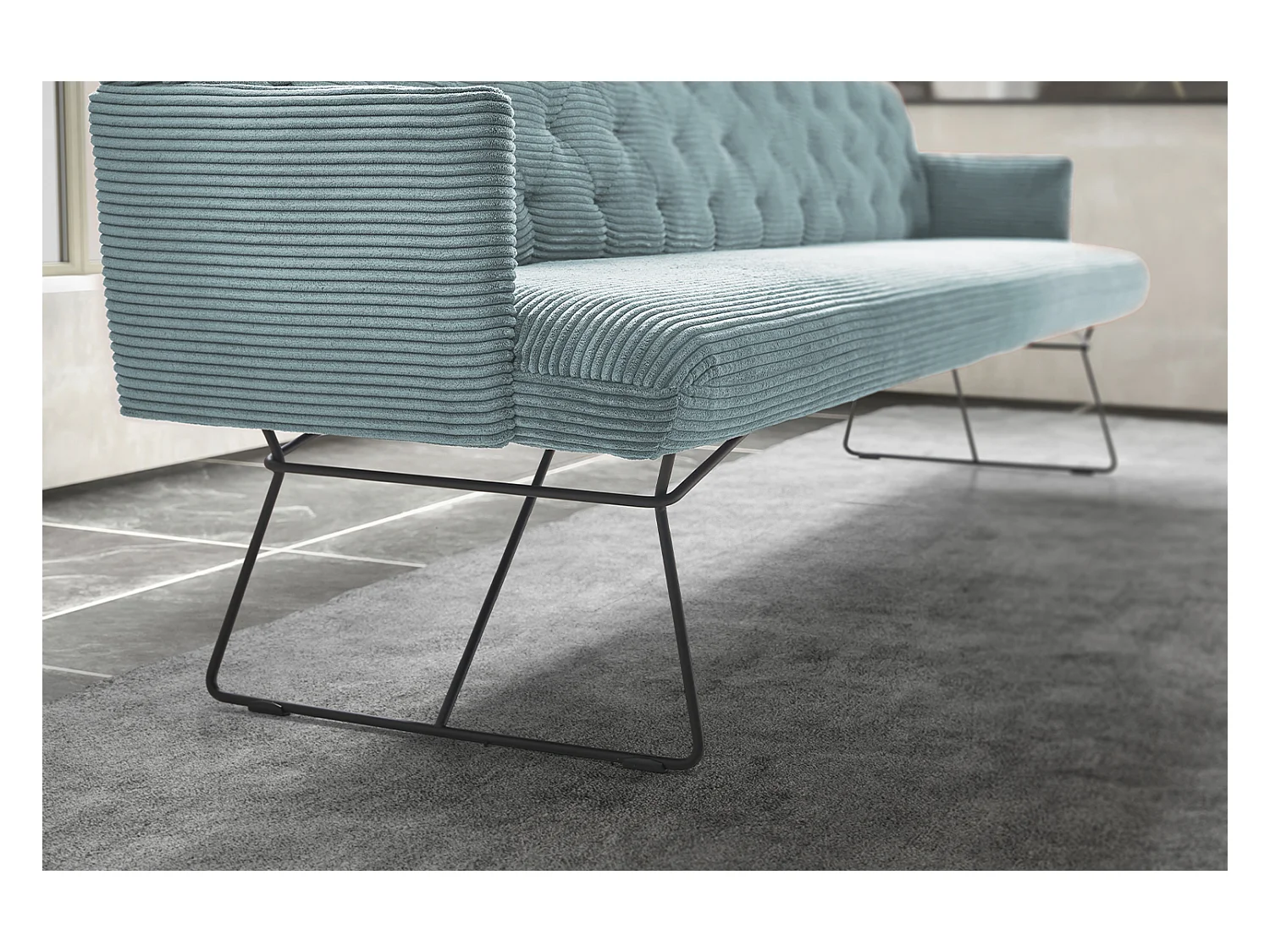 Banc - bleu clair velours côtelé - CHARME