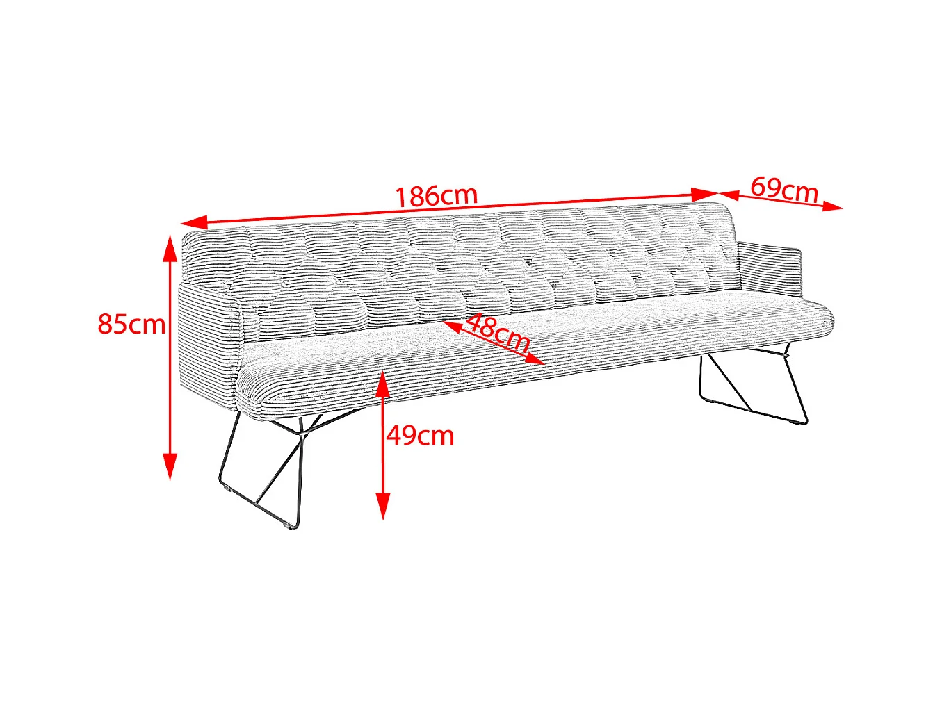 Banc - marron velours côtelé - CHARME