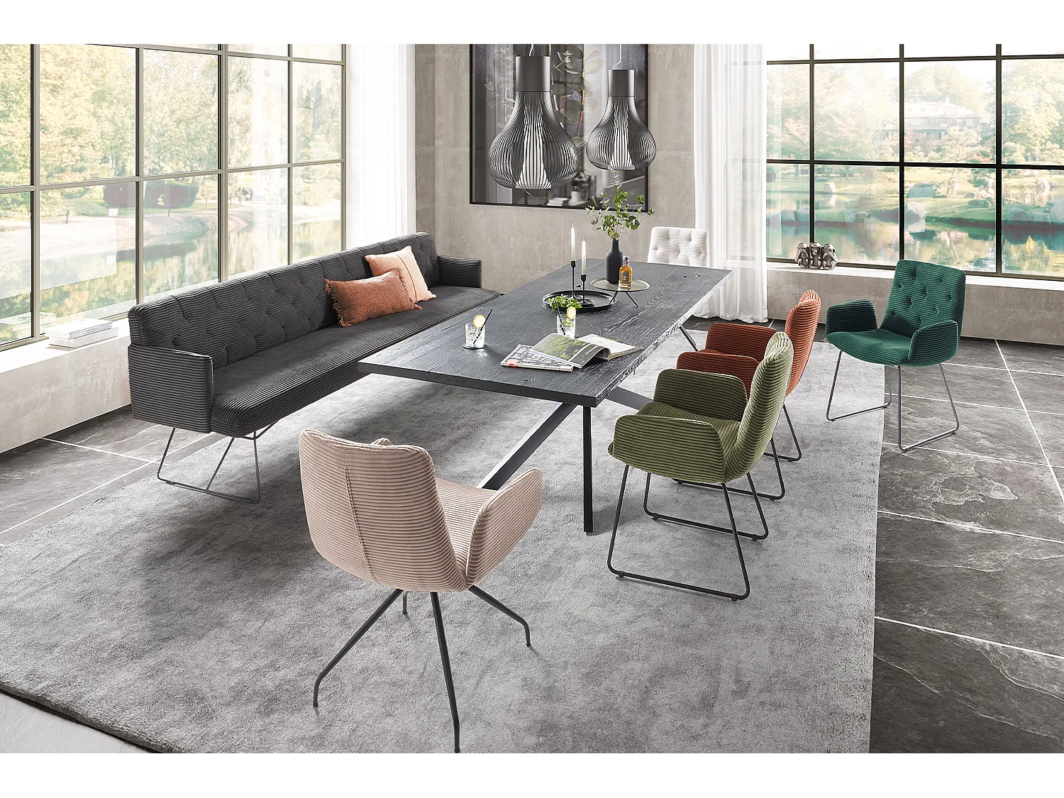 Esszimmerbank - Grau Cord - CHARME