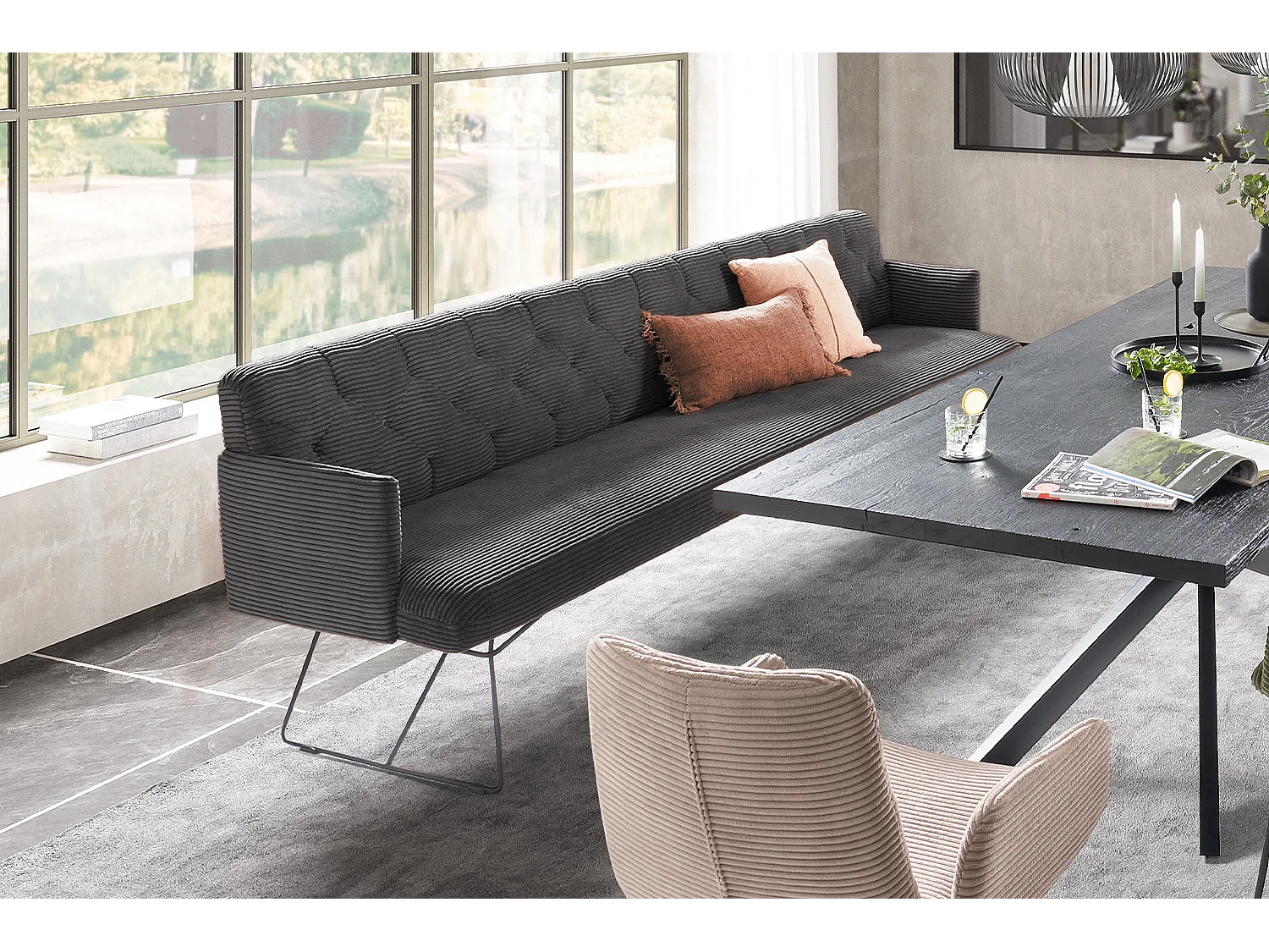 Esszimmerbank - Grau Cord - CHARME