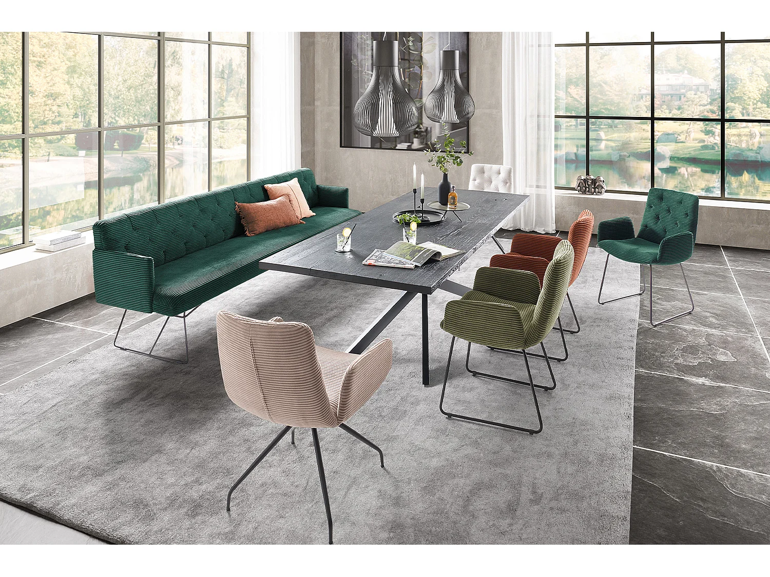 Panca - verde smeraldo velluto a coste - CHARME