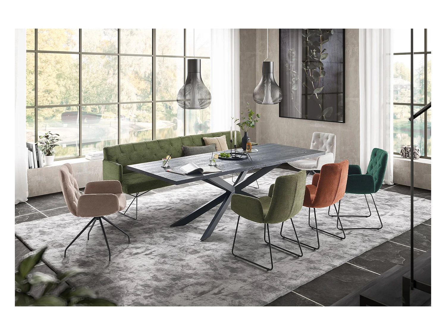 Esszimmerbank - Grün Cord - CHARME