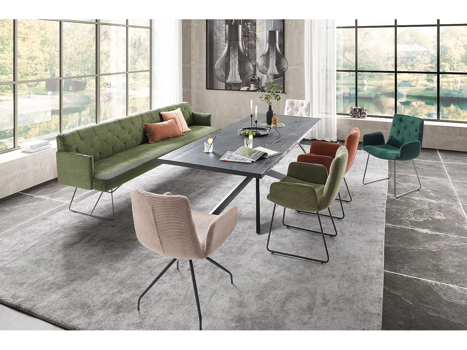 Panca - verde velluto a coste - CHARME