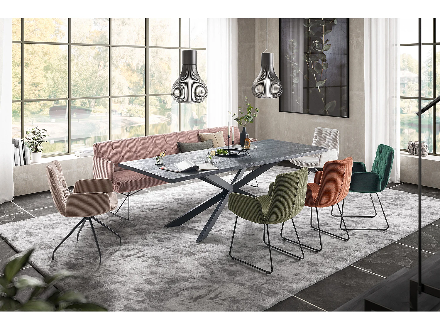 Panca - Rosa velluto a coste - CHARME