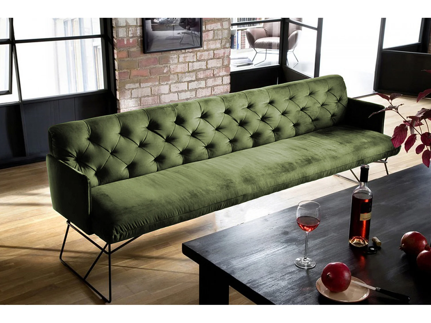 Banc rembourré - Vert Velours - CHARME