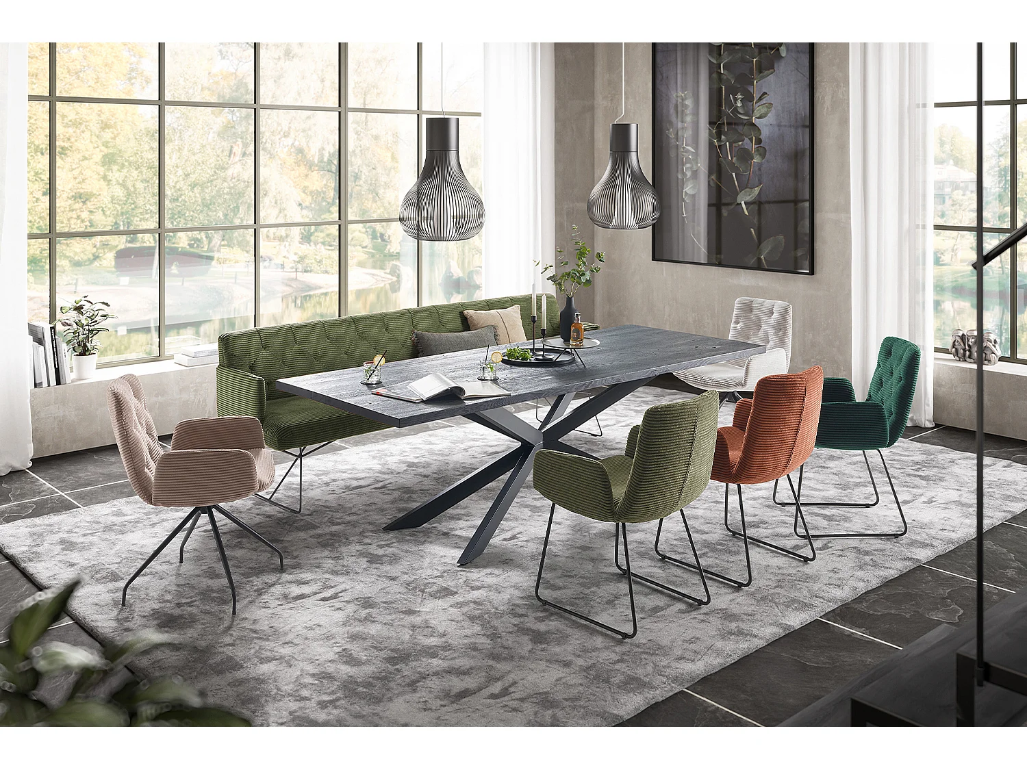 Panca - verde velluto a coste - CHARME