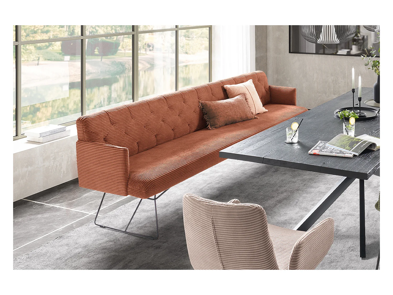 Banc - marron velours côtelé - CHARME