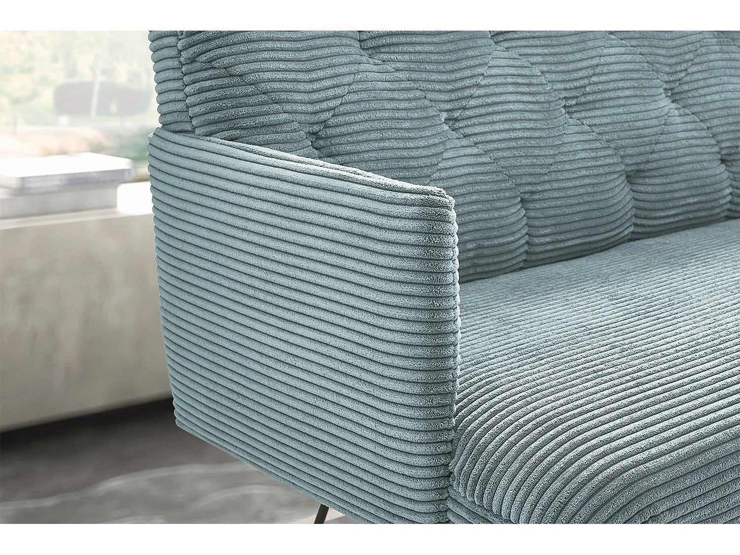 Banc - bleu clair velours côtelé - CHARME