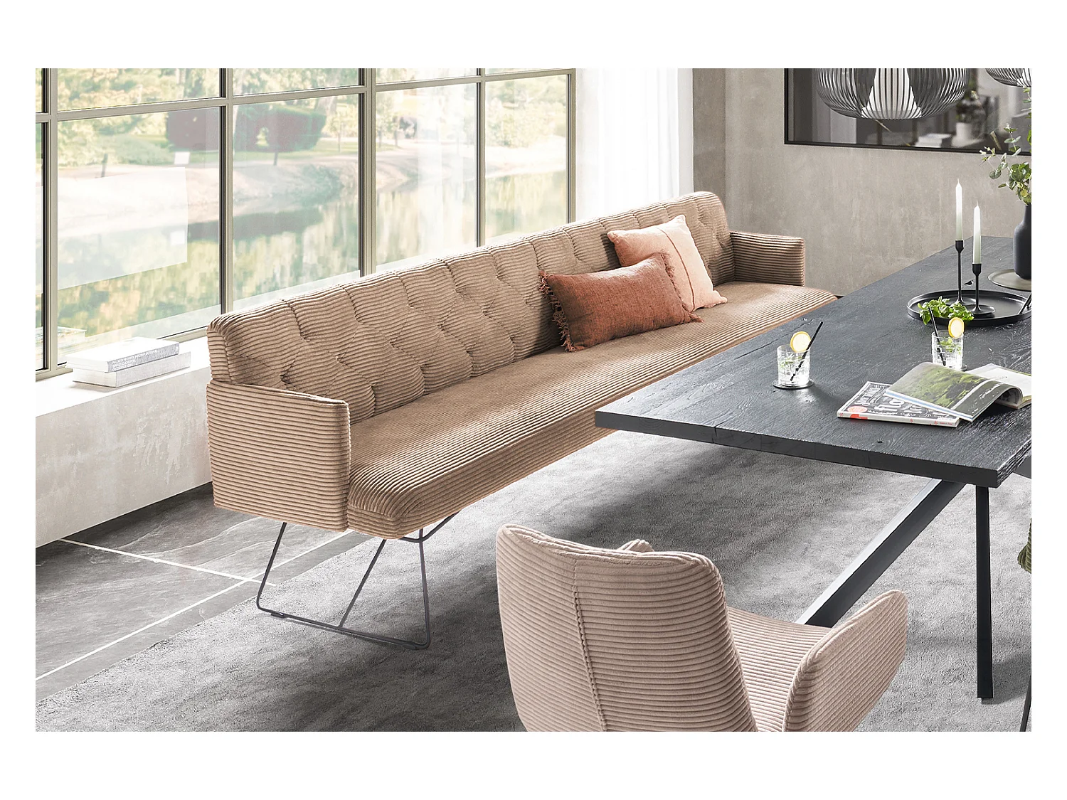 Banc - taupe velours côtelé - CHARME