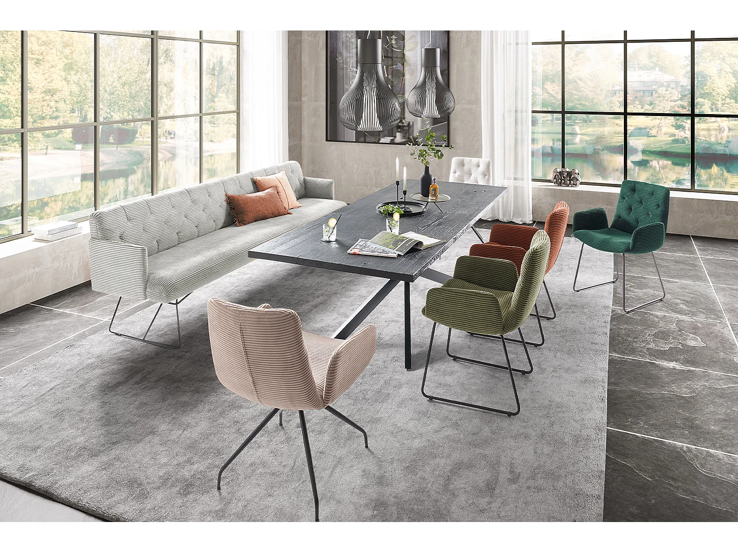 Panca - grigio chiaro velluto a coste - CHARME