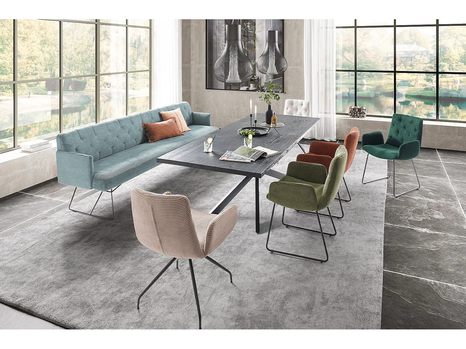 Panca - azzurro chiaro velluto a coste - CHARME