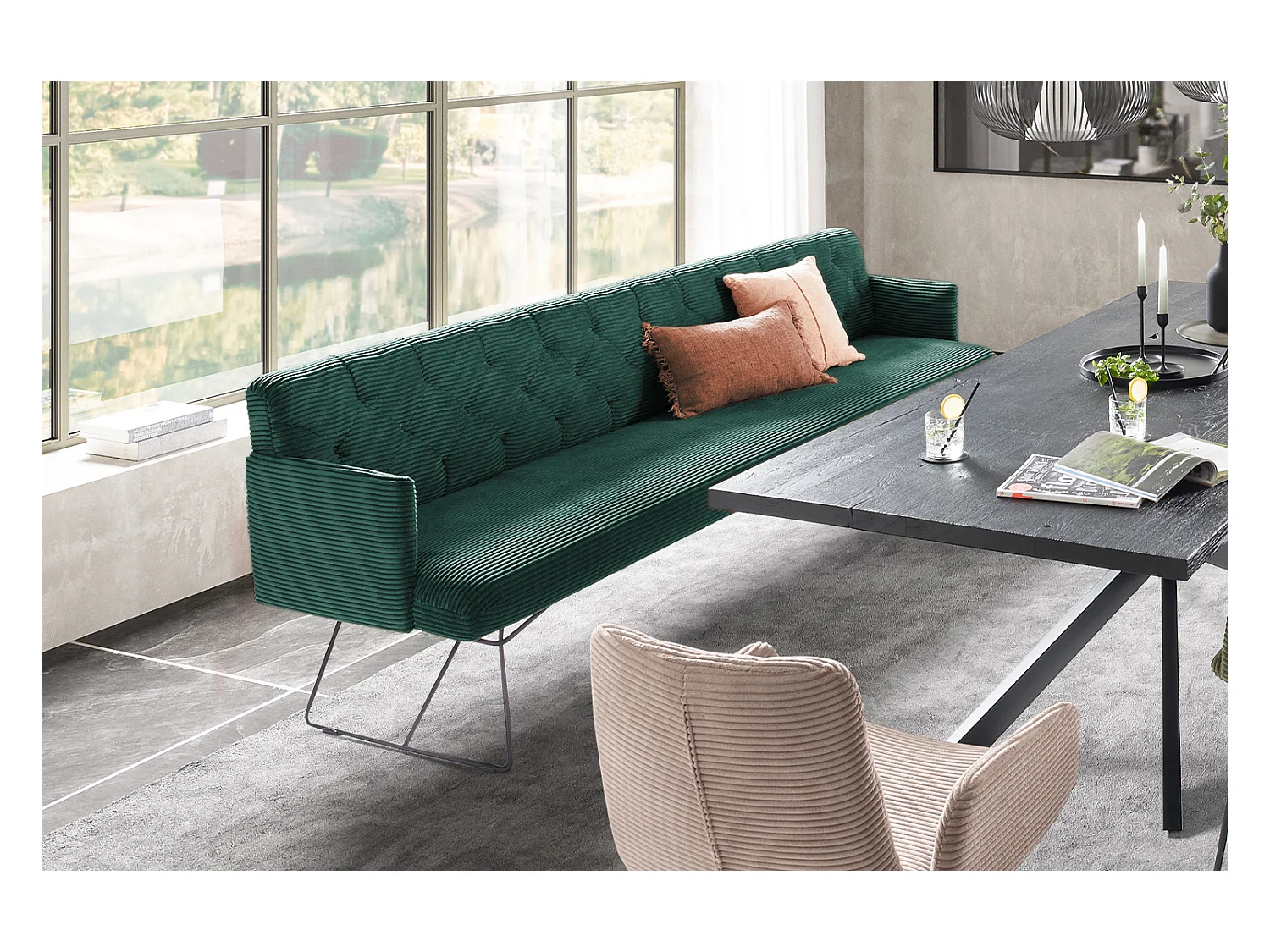 Banc - vert émeraude velours côtelé - CHARME