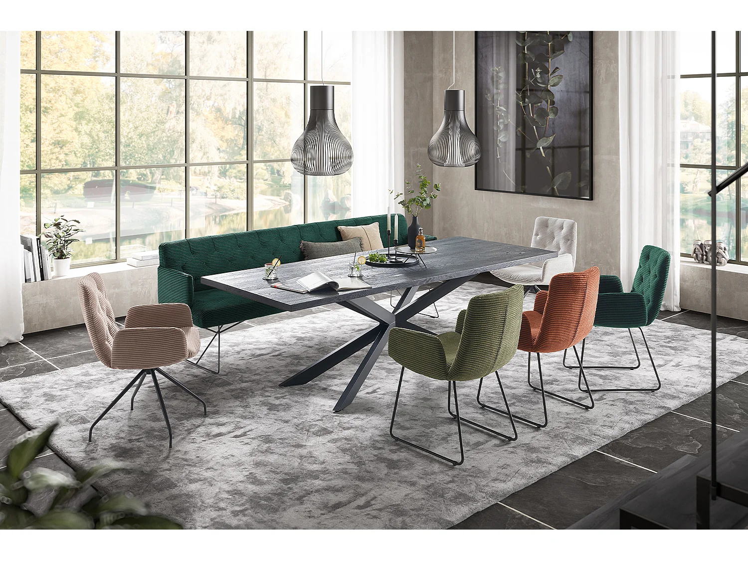 Panca - verde smeraldo velluto a coste - CHARME