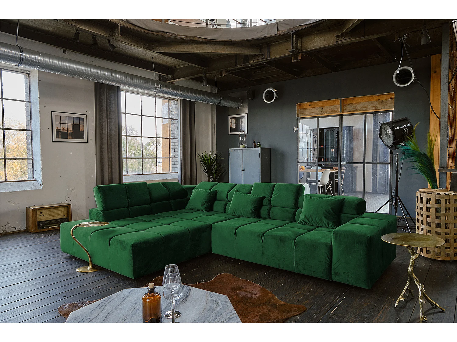 Ecksofa - Smaragdgrün Velvet - NEVADA