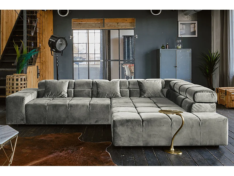 Ecksofa - Silber Velvet - NEVADA