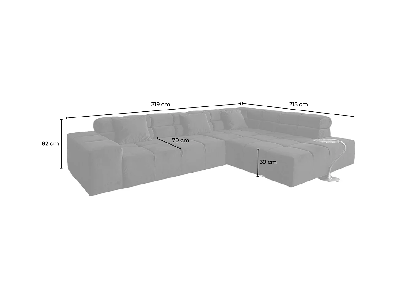 Hoekbank - Zilver Fluweel - NEVADA