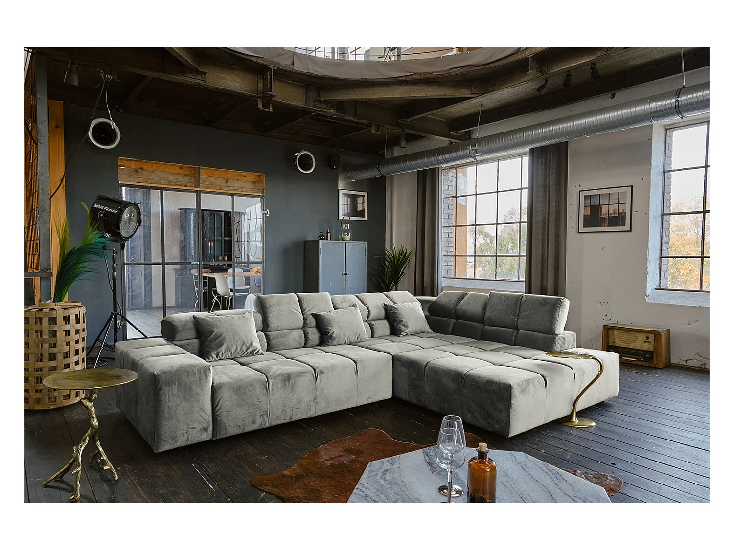 Hoekbank - Zilver Fluweel - NEVADA