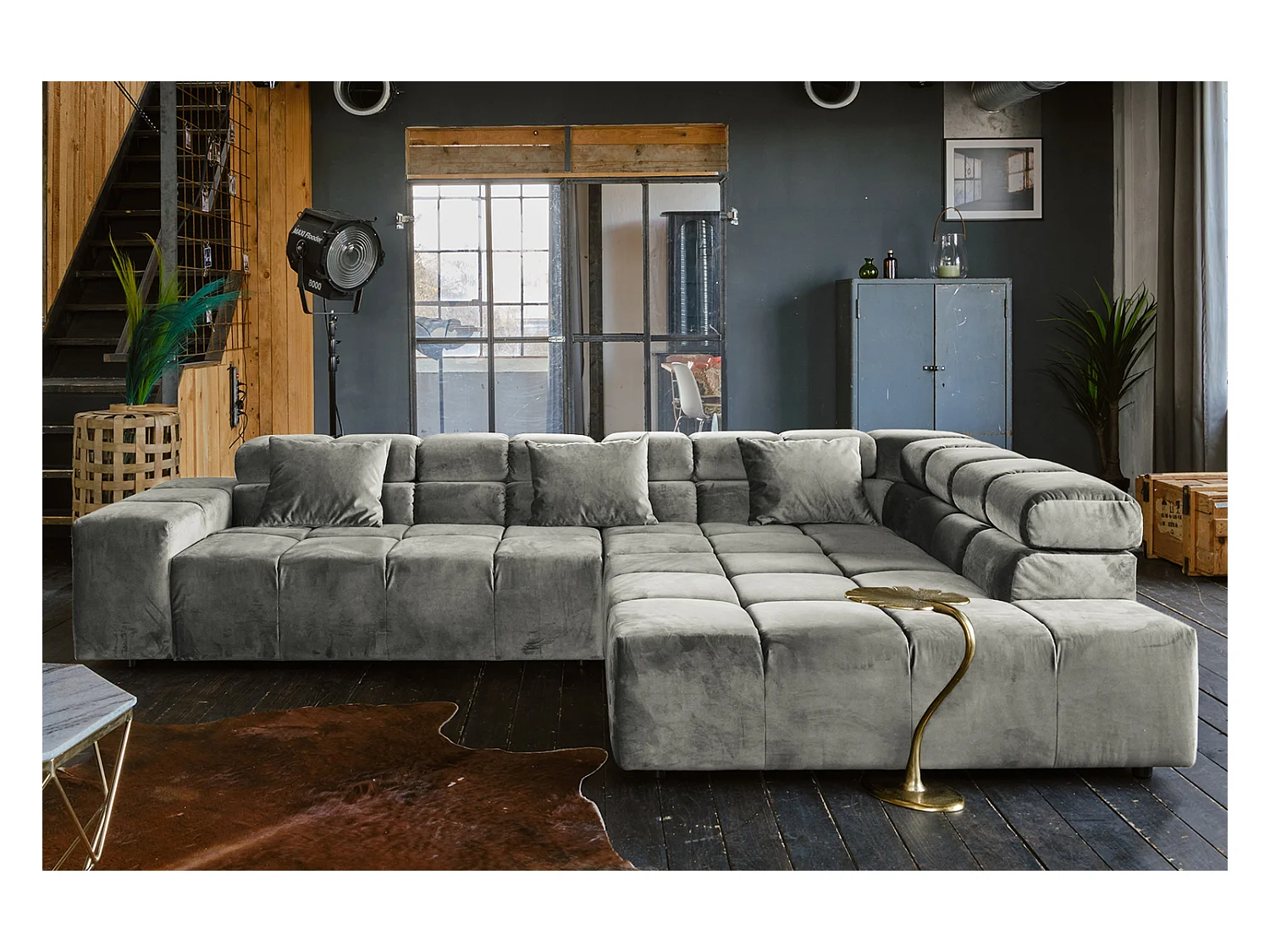 Ecksofa - Silber Velvet - NEVADA