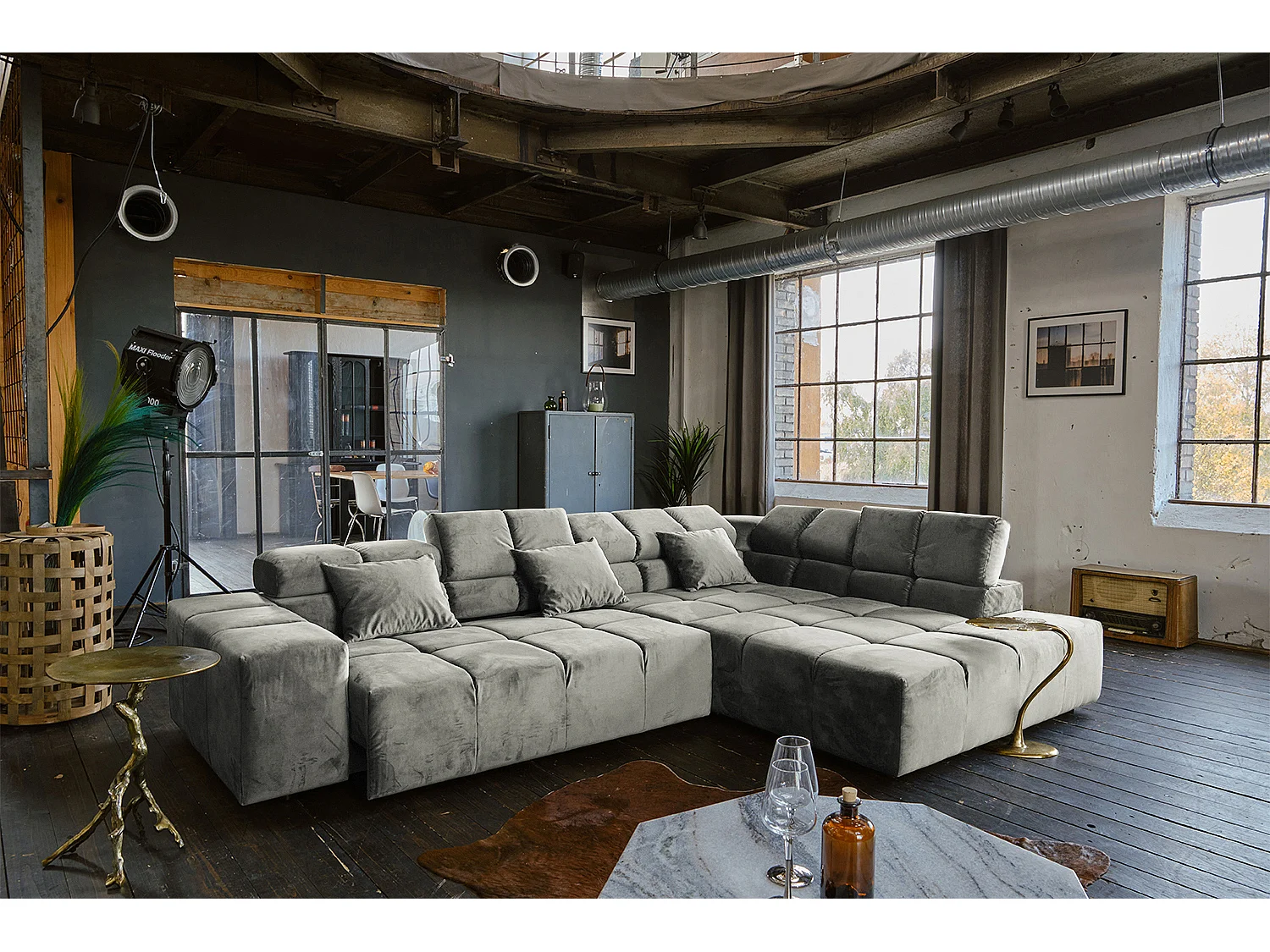 Hoekbank - Zilver Fluweel - NEVADA