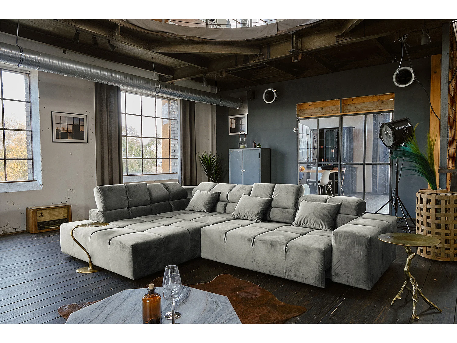 Hoekbank - Zilver Fluweel - NEVADA