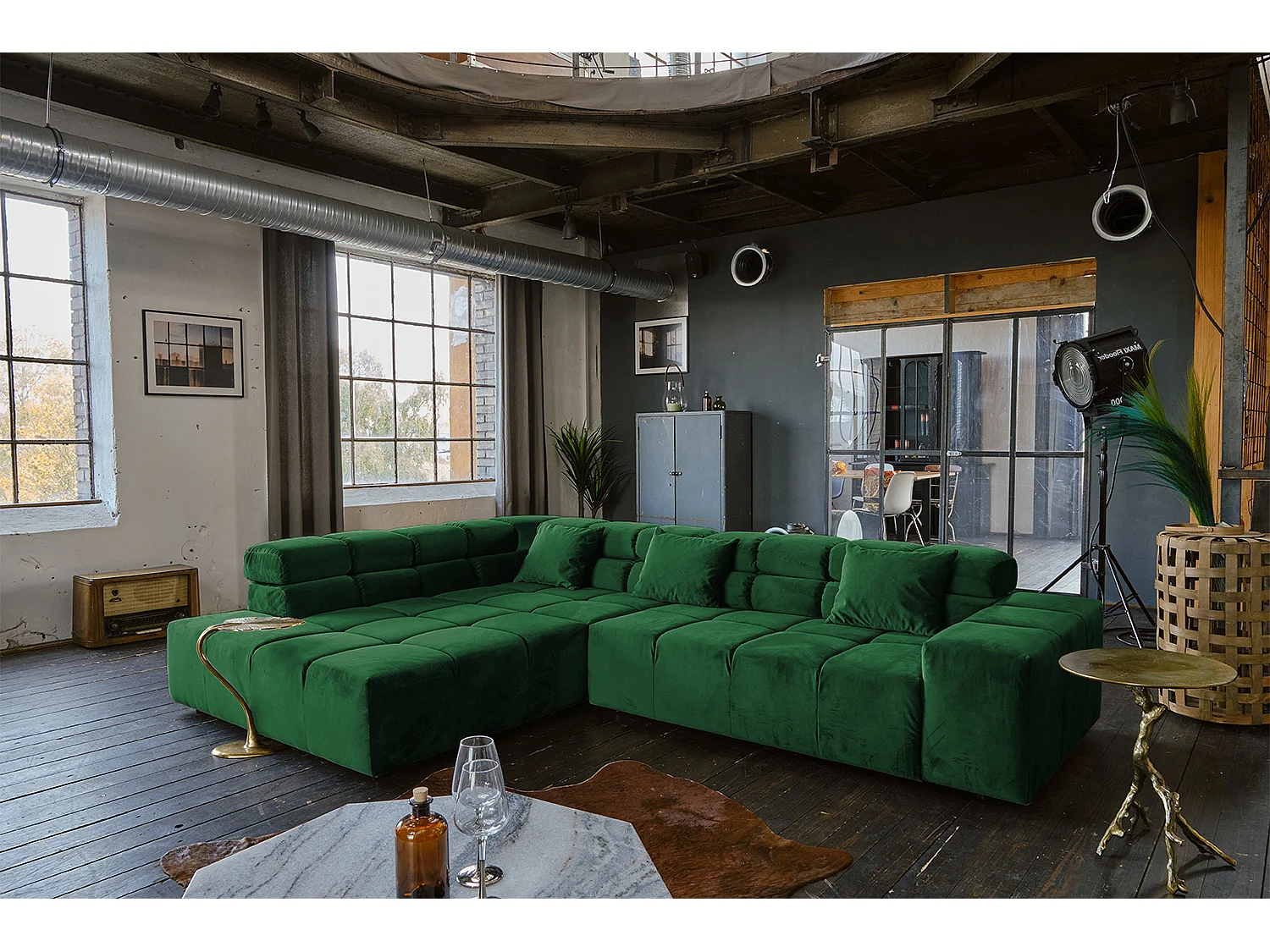 Ecksofa - Smaragdgrün Velvet - NEVADA