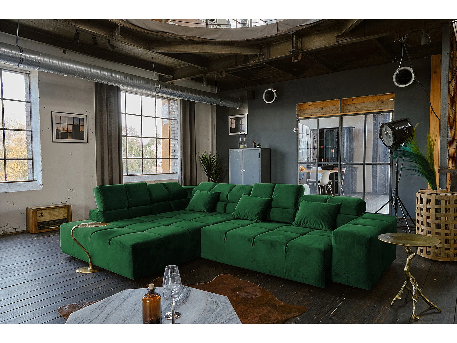 Ecksofa - Smaragdgrün Velvet - NEVADA