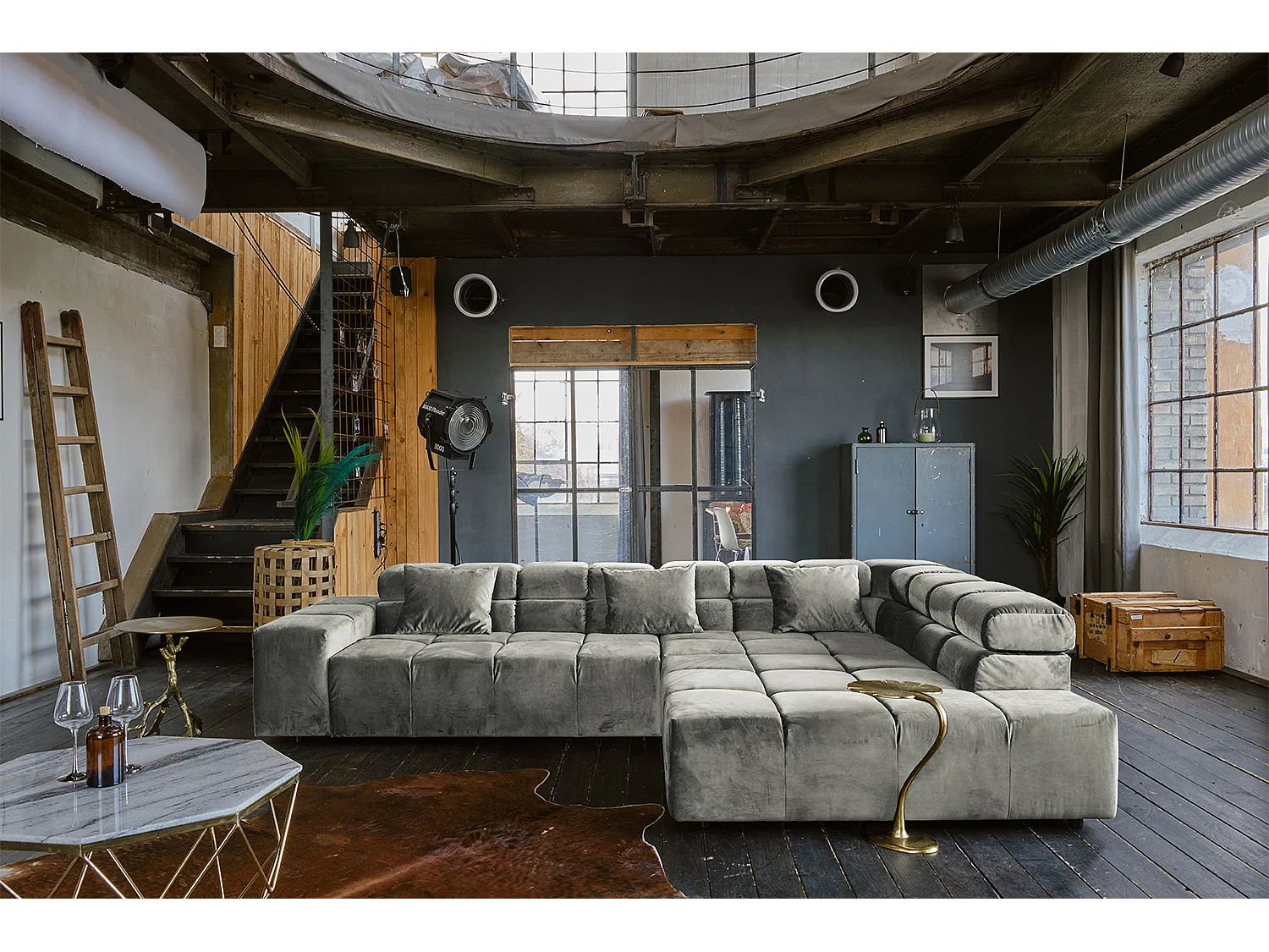 Ecksofa - Silber Velvet - NEVADA