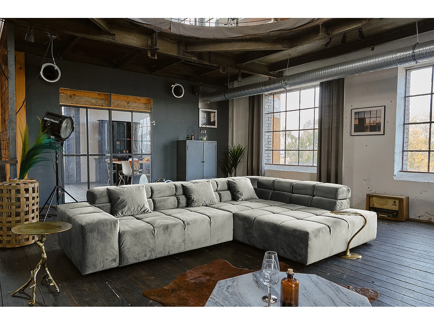 Ecksofa - Silber Velvet - NEVADA