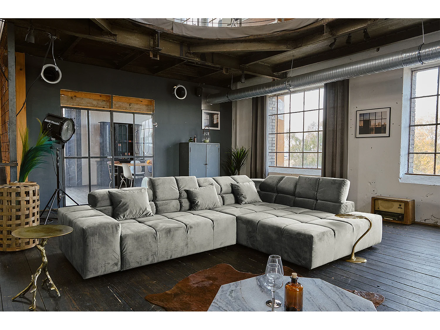 Ecksofa - Silber Velvet - NEVADA