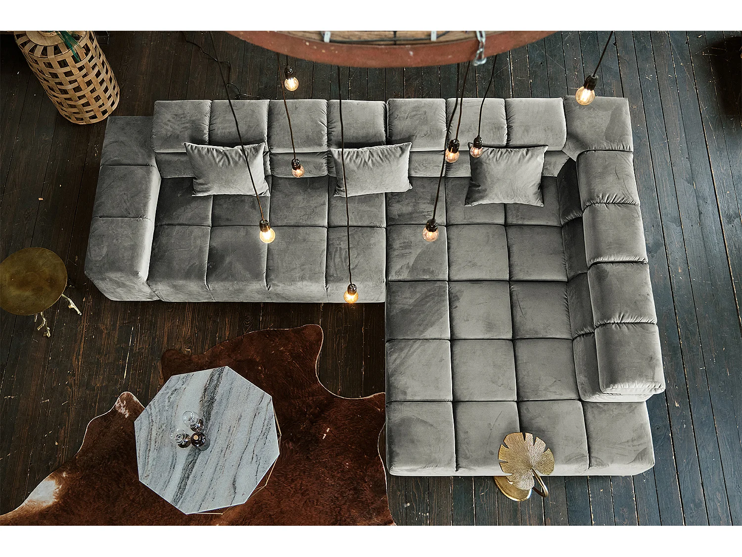 Ecksofa - Silber Velvet - NEVADA