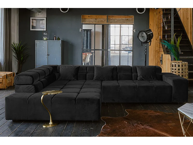 Ecksofa - Schwarz Velvet - NEVADA