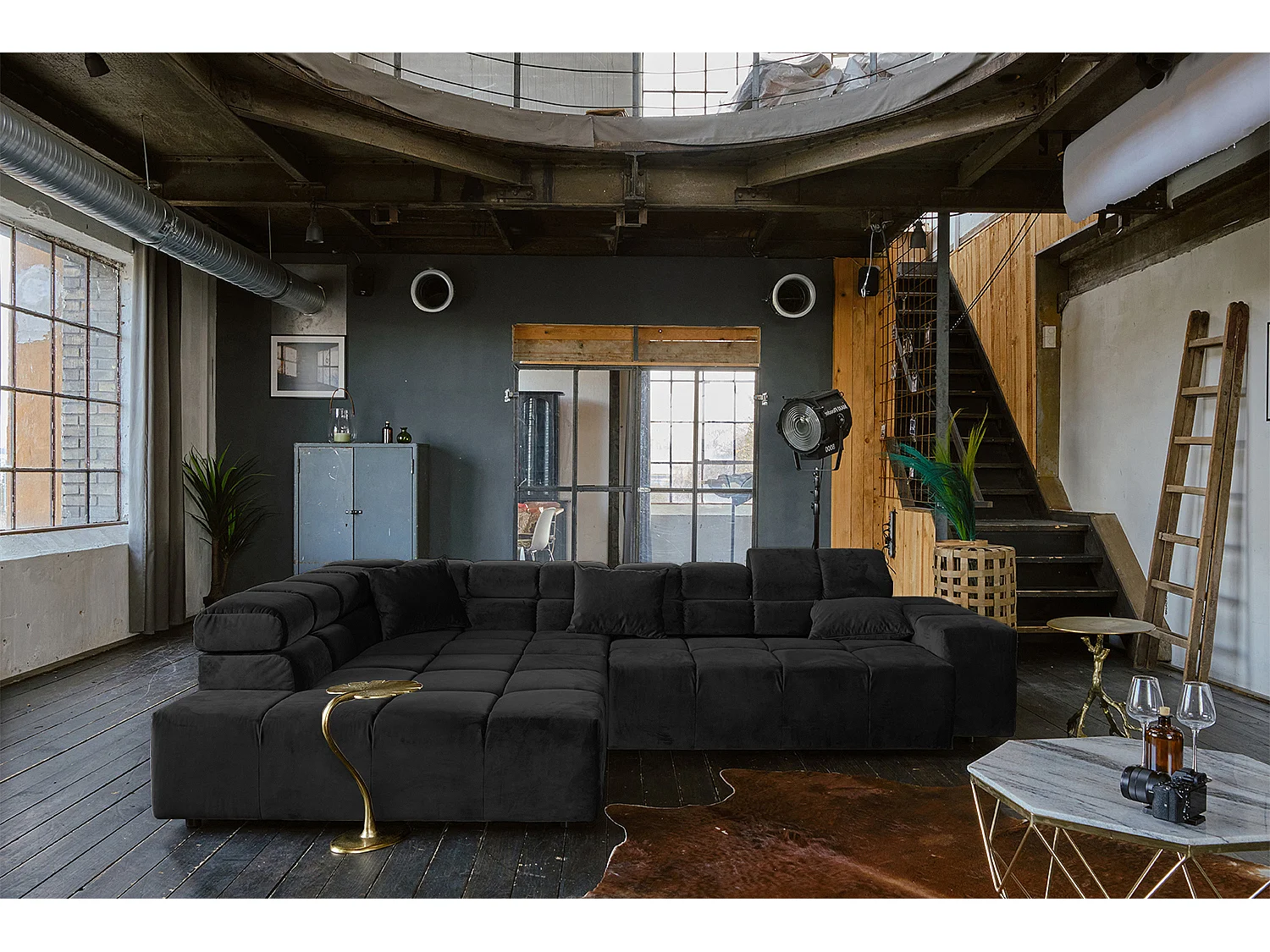 Ecksofa - Schwarz Velvet - NEVADA