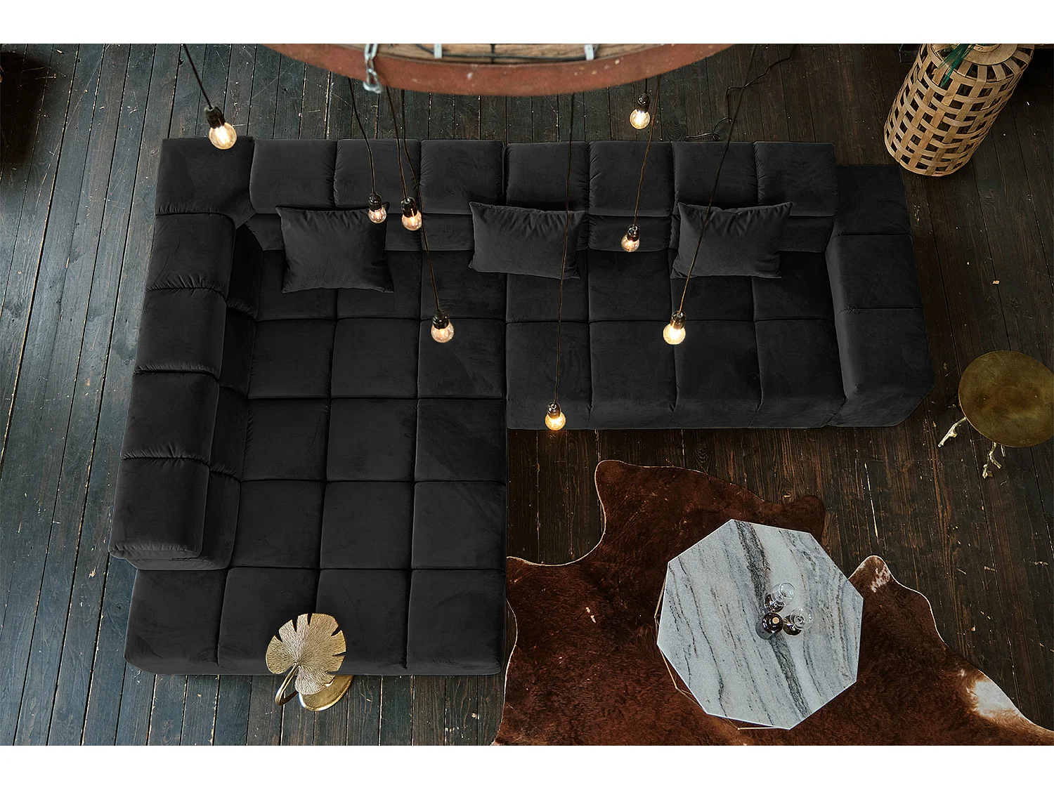 Ecksofa - Schwarz Velvet - NEVADA