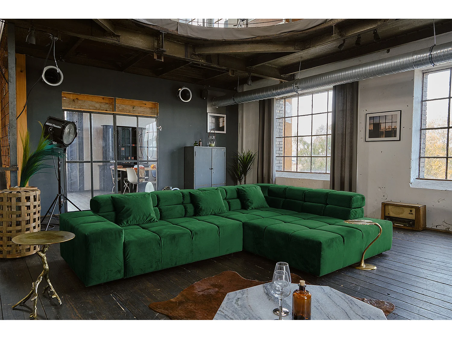 Ecksofa - Smaragdgrün Velvet - NEVADA